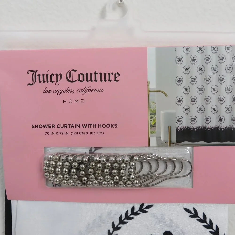 (#112) Juicy Couture Logo Print Shower Curtain with Hooks